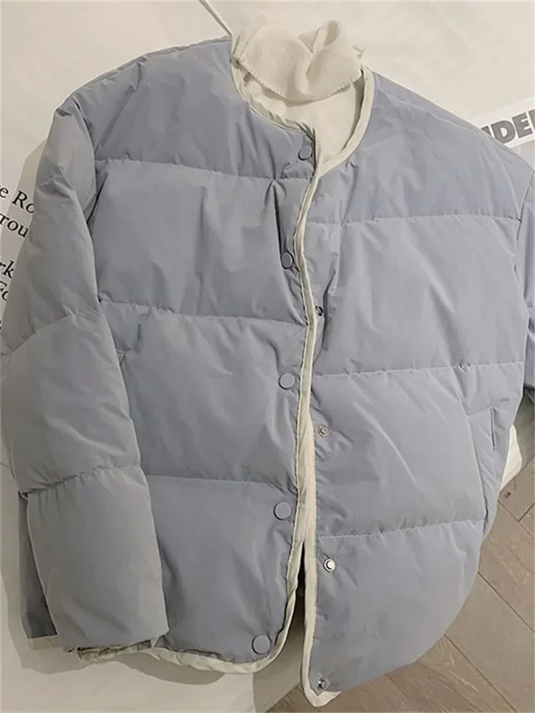 

Корейские пальто, женские зимние свободные мягкие куртки, Женская Толстая зимняя Свободная верхняя одежда с круглым вырезом