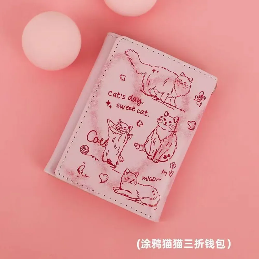 2025 New Women Wallets Female Leather Purses Card Holders Graffiti Cat Portable Coin Purse Large Capacity Money Bag Cute Wallet 3