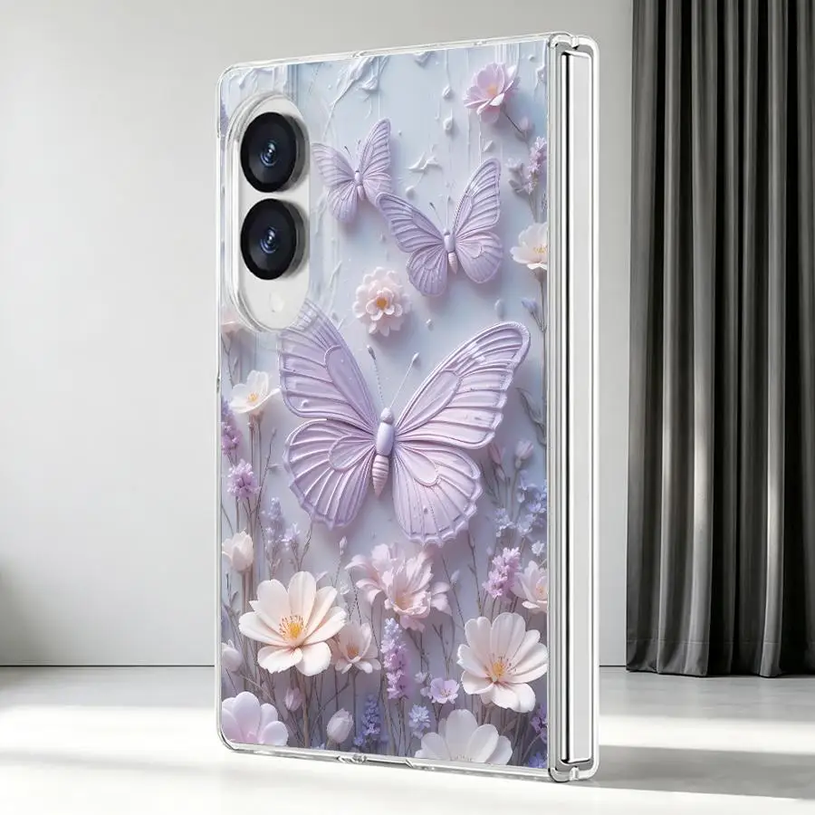 Lavender Butterfly Flower Transparent Luxury Phone Cover Case