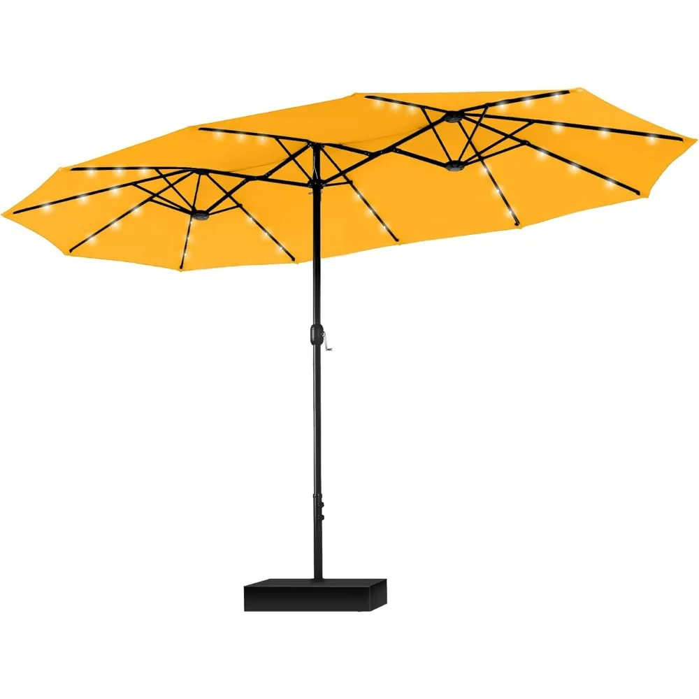 15 ft Extra Large Patio Umbrella with Solar Lights, Rectangular Outdoor Umbrella with Base Included, Market Umb 2
