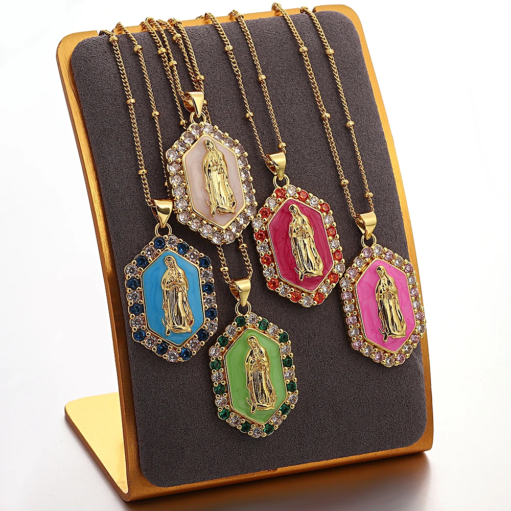 Virgin Mary Rainbow Medal Necklace 1