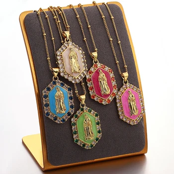 Virgin Mary Rainbow Medal Necklace 1