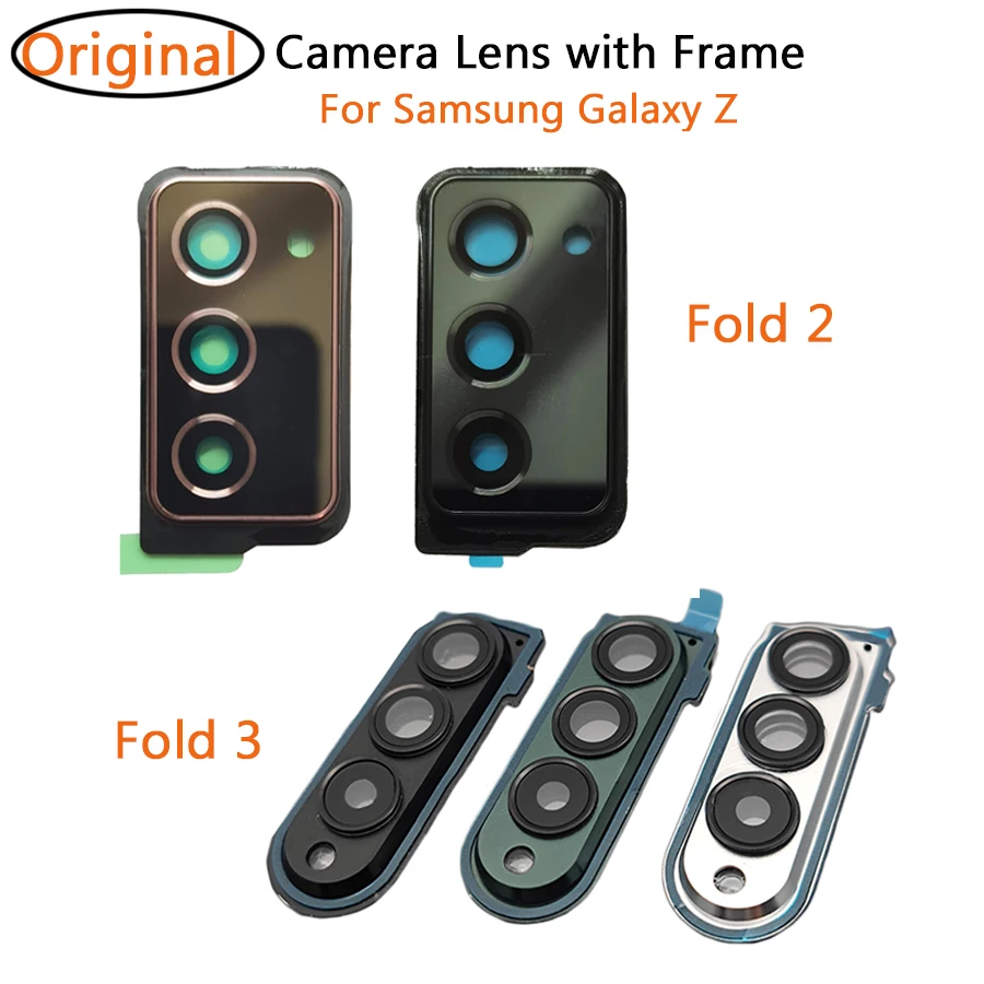 

100% Original For Samsung Galaxy Z Fold 2 3 F916 F926 W21 W22 Z Fold2 Fold3 Rear Back Glass Camera Lens With Frame + Stickers