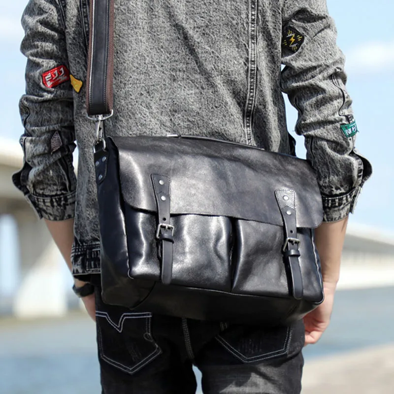 

AETOO Classic first layer cowhide briefcase men's leather handbag messenger bag one shoulder crossbody bag computer bag