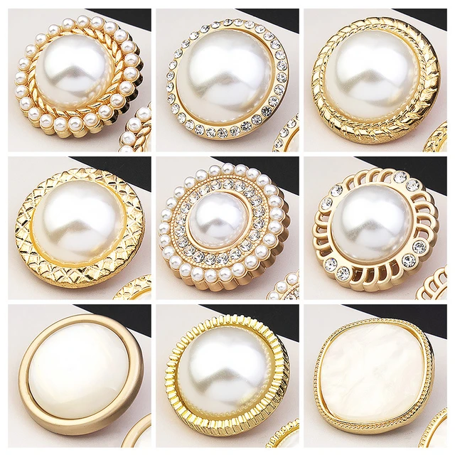 Retro Pearl Gold Metal Button Luxury Rhinestones Coat Buttons for