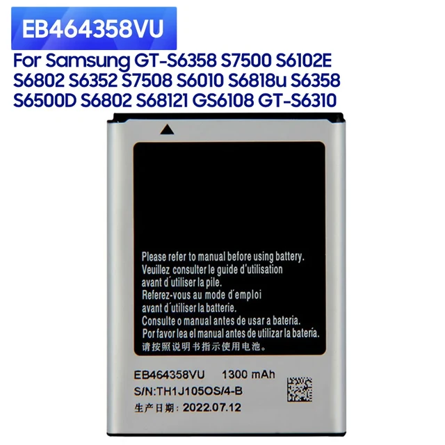 Nuova batteria di ricambio EB464358VU per Samsung Galaxy GT-S6358 S7500  S6102E S6802 S6352 GS6108 GT-S6310 1300mAh - AliExpress