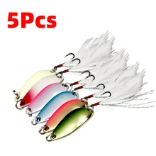 Appât dur multicolore en métal pour la pêche, leurre pour attraper des poissons, matériel pour pêcher à la cuillère, crochet pointu, à paillettes, en eau douce, avec rotateur de saumure, 2.5 4g, 5 pièces