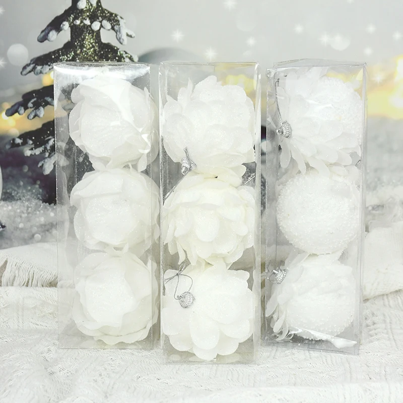 

3pcs Christmas White Snow Balls Foam Flower Petal Balls Xmas Tree Hanging Ornaments 2023 New Year Navidad Natal Gift Home Decor
