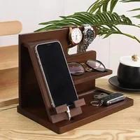 Phone Holder Detachable Solid Wood Office Keychain Wallet Watch Deposit Stand Desktop Charge Phone Multifunctional Storage Rack 1