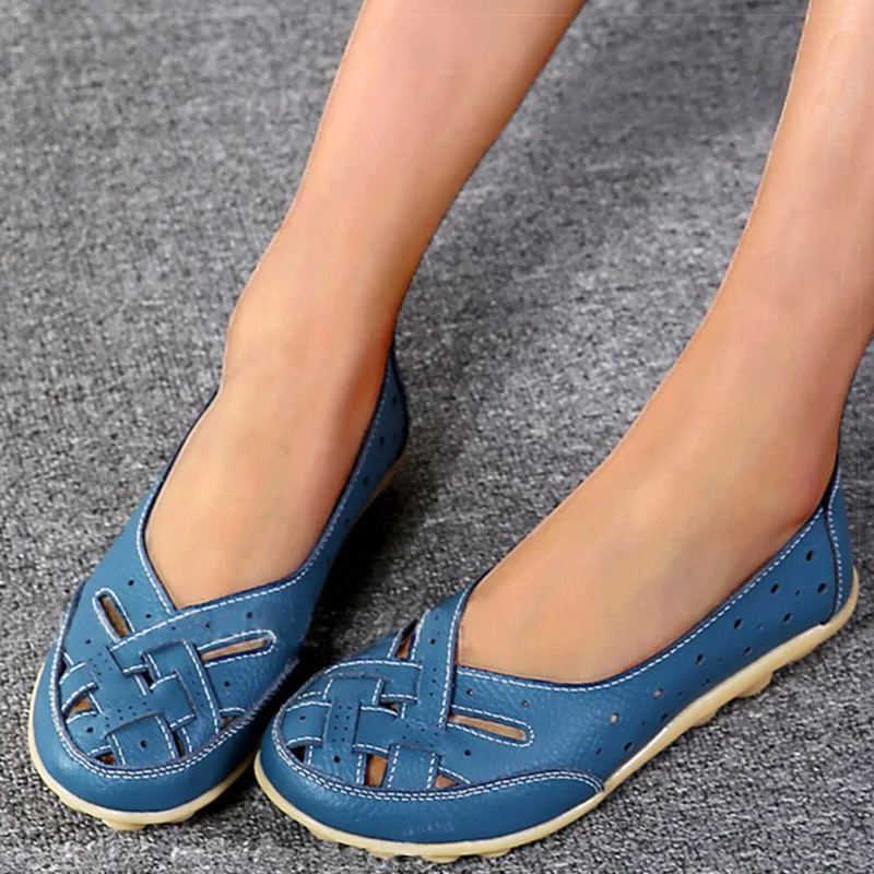 Shoes Women Breather Spring Summer Women's Loafer White Flats Leather Zapatos De Mujer Slip On Flat Shoes Women Casual Footwear 