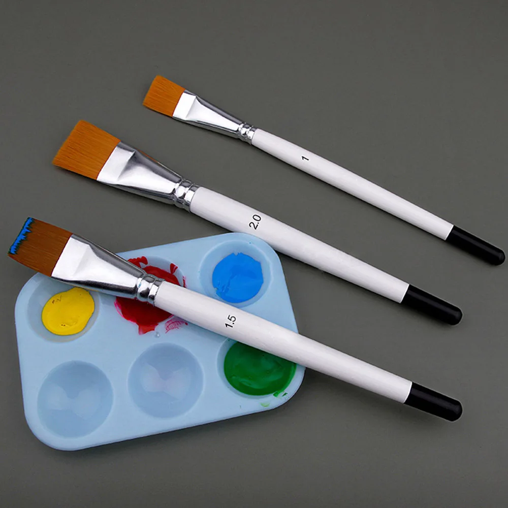 3pcs/set Oil Painting Brush Big Flat Head 3color Short Rod Set Nylon Hair Painting Watercolor Brush Student Acrylic Art Supplie 2