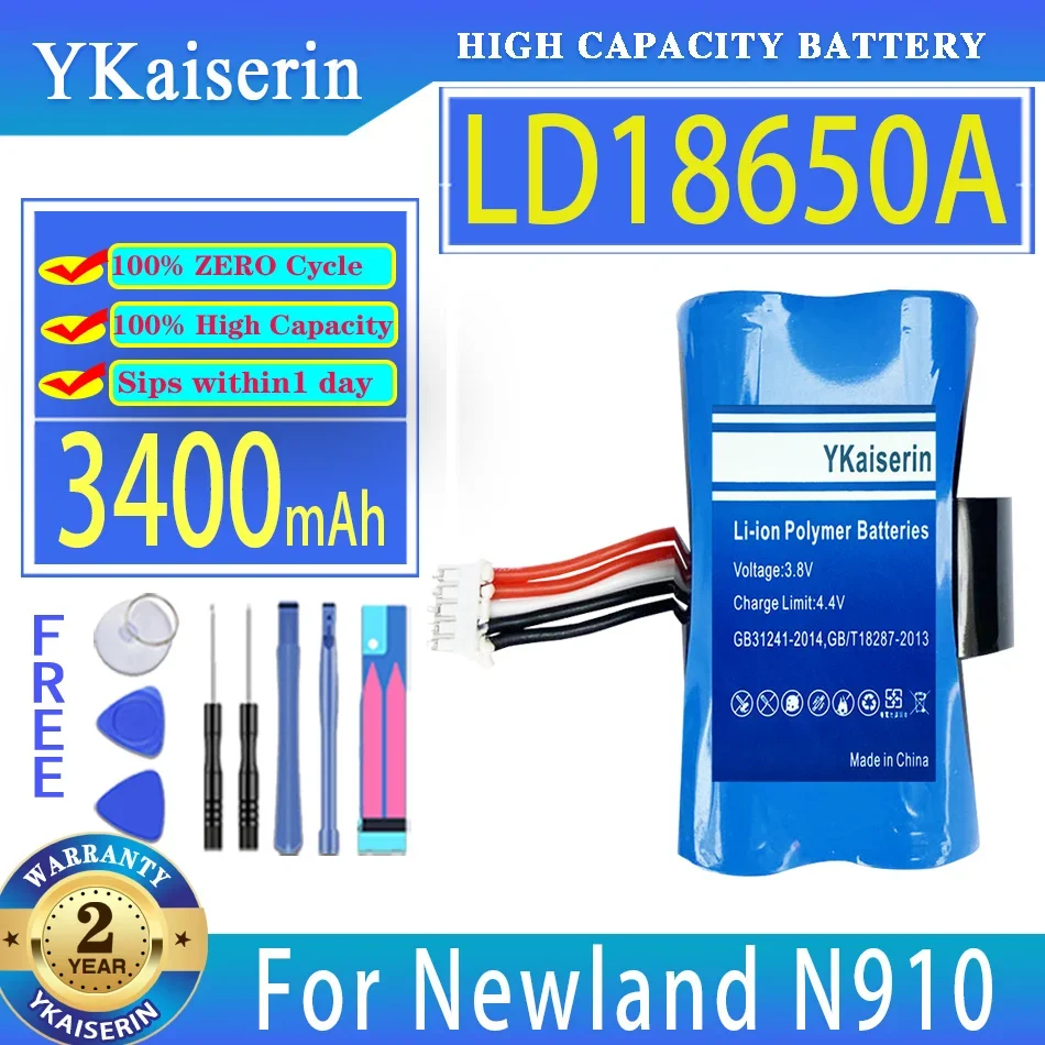 

Аккумулятор ykaisin LD18650A, LD18650D, 3400 мАч, для Newland NL18650D N910, 5-проводная вилка и зарядное устройство, аккумулятор