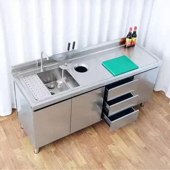 ตู้ครัวสแตนเลสสไตล์นอร์ดิก ดีไซน์ทันสมัย พร้อมที่เก็บของ โต๊ะทำงาน อ่างล้างจาน เฟอร์นิเจอร์ครัว Gabinete FYKC 1