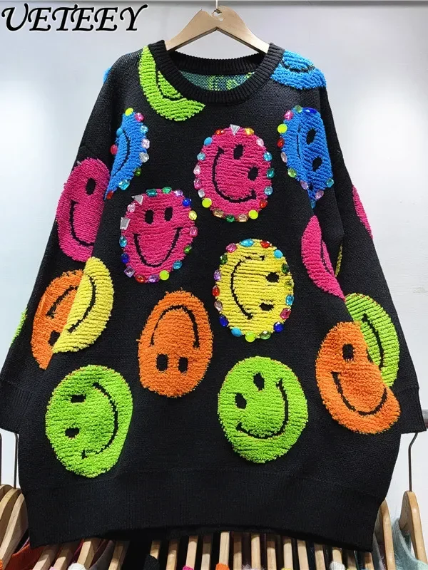 

Heavy Industry Beads Cute Cartoon Pullover Sweater Women Autumn and Winter New Clothes Loose Style Knitted Sweater Top for Lady