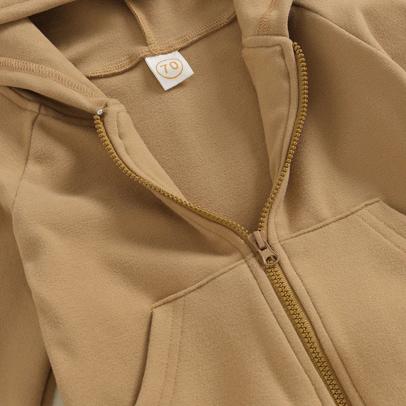 2023-08-15 Lioraitiin 0-24M Baby Girls Boys Autumn Hooded Jumpsuit Solid Color Long Sleeve Zipper Closure Casual Romper 6