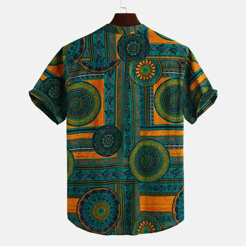 Men Shirt Ethnic Style Print Short Sleeve Stand Collar Camisa Masculina Casual Tops Streetwear Men Hawaiian Shirts INCERUN