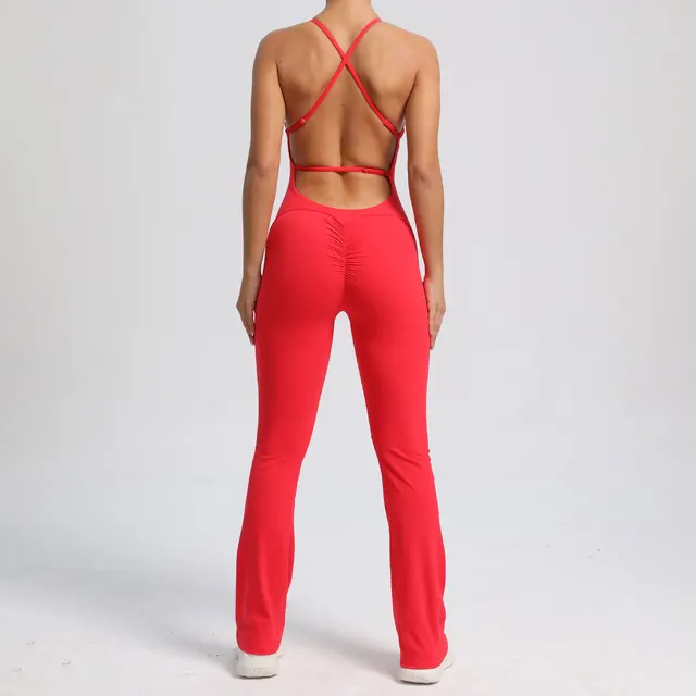 Sport Long Jumpsuits Backless Overalls for Women One Pieces Streetwear Yoga Workout Flare Pants Gym Sportswear Woman Clothing