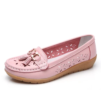 Women Wedge Flats Genuine Leather Slip On Loafers Moccasins Casual Shoes Luxury Brand Designs Big Size 41 42 43 1