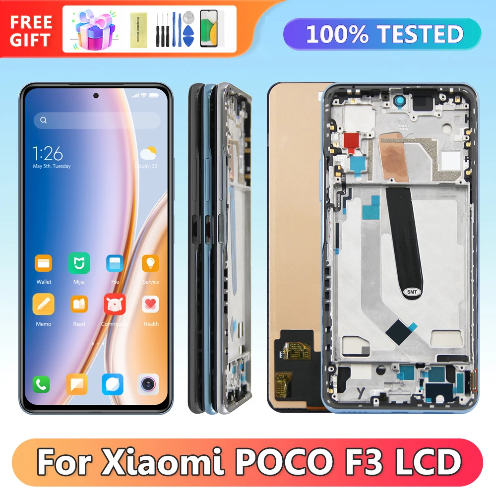 

ЖК-дисплей 6,67 дюйма для Xiaomi Poco F3 M2012K11AG, цифровой сенсорный экран в сборе с рамкой для замены Poco F3