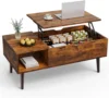Adjustable Height Wooden Coffee Table with Hidden Compartments and Shelves Small Homes, Apartments, Reception Rooms, Rust Brown 1