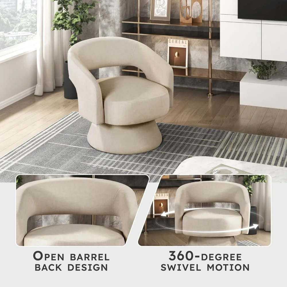 Modern Velvet Swivel Accent Chair, 360-Degree Rotating Barrel Chair with Plush Foam Cushions for Living Room/Bedroom/Office