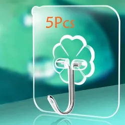 Transparent Heavy-Duty Adhesive Wall Hooks - Anti-Skid, Traceless Door and Wall Solution for Bathroom & Kitchen, Available in Multiple Quantities (5 Pcs)