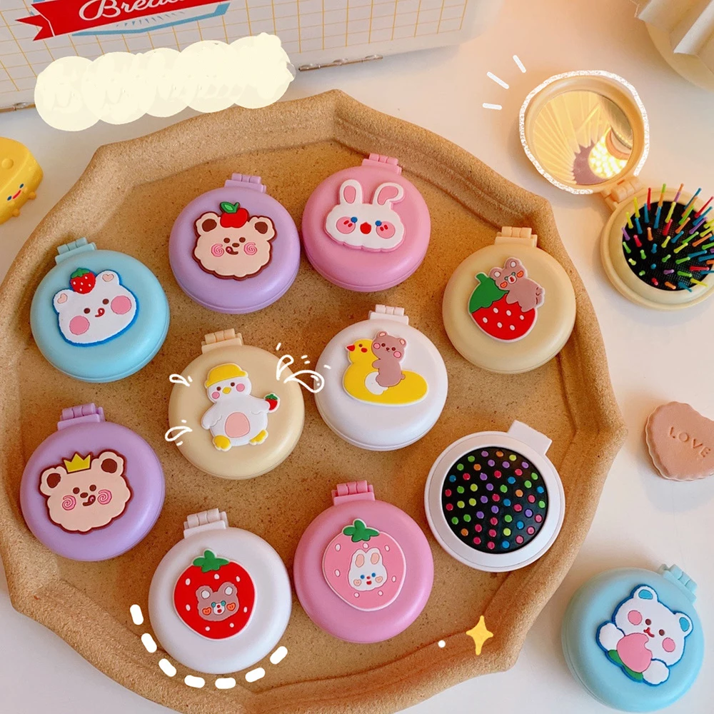 Description Picture 5 of item1pc Cute Folding Air Bag Comb With Mirror Compact Pocket Size Portable Travel Hair Brush Cosmetic Mirror Head Massager Relax