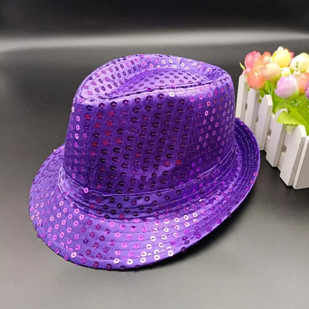 Sombrero de Jazz con lentejuelas para niños y adultos, gorros de ala corta con dobladillo, rendimiento, fiesta, vacaciones, Carnaval