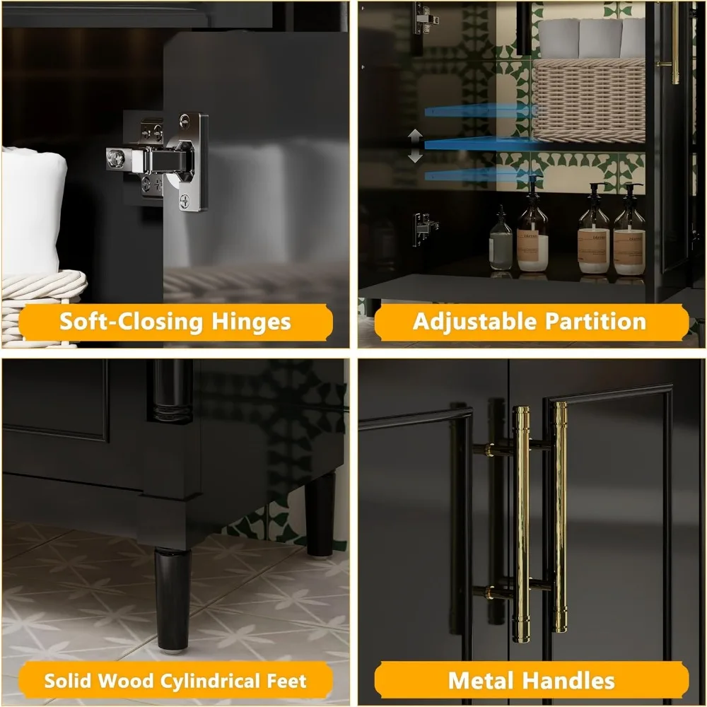 36" Bathroom Vanity with Sink Combo,Painted Bathroom Storage Cabinet with Cylindrical Feet, Mirror is NOT Included, Black 4