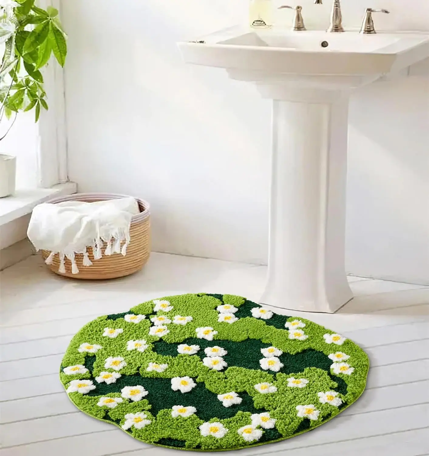 Green Floral Large Bathroom Rugs Bath Mat Non Slip Washable Modern Microfiber Shaggy Tufted Moss Rugs Bedroom Nursery Bathroom 2