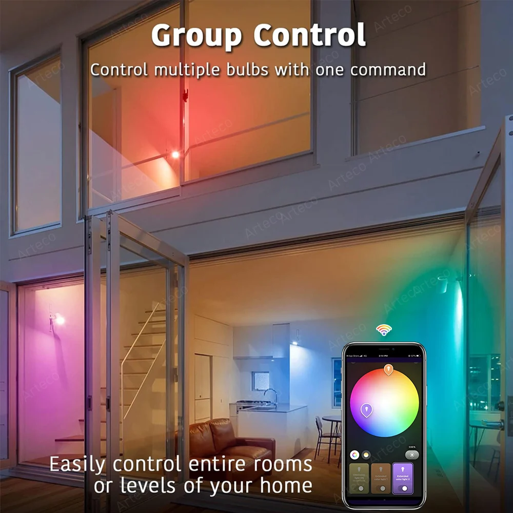 Smart WiFi RGB LED Light Bulbs - Color & White Adjustable, 15W/18W E27, Compatible with Smart Home Systems