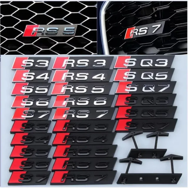 Badge de calandre de voiture Audi, emblème avant pour autocollant Audi S5 S6 S7 S8 RS3 RS4 RS5 RS6 RS7 RS8 SQ3 SQ5, accessoires de Modification automobile, 1 pièce 1