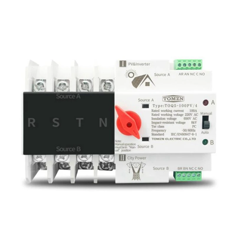 

2X Din Rail 4P ATS Dual Power Automatic Transfer Switch Electrical Selector Switches Uninterrupted Power 100A