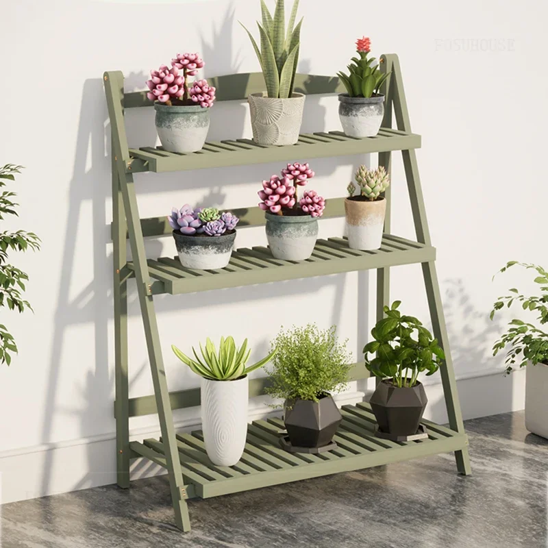 High-end Multi-functional Plant Stand for Balcony Modern Wooden Drain Flowerpot Holder Multi-layer Folding Shelf for Terrace