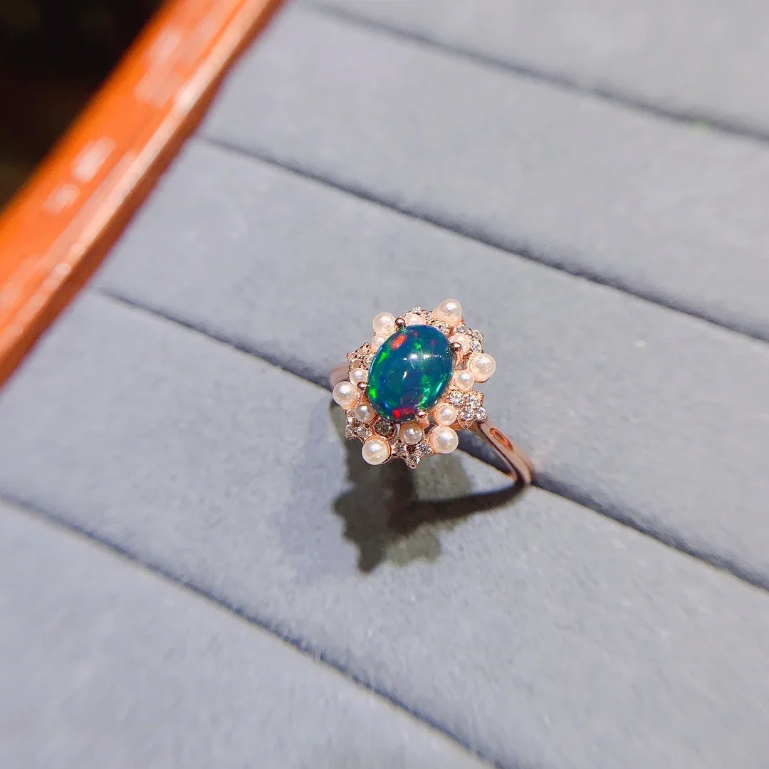 925 Sterling Silver Black Opal Natural Gem Jewelry Ring Women's Luxury Women's Necklace with free Christmas shipping