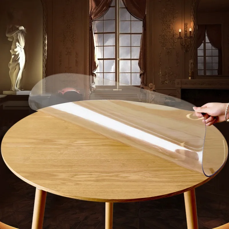 Transparent PVC Round Table Carpet Waterproof Tablecloth Kitchen Pattern Table Cover Glass Soft Cloth Dining Table Mat