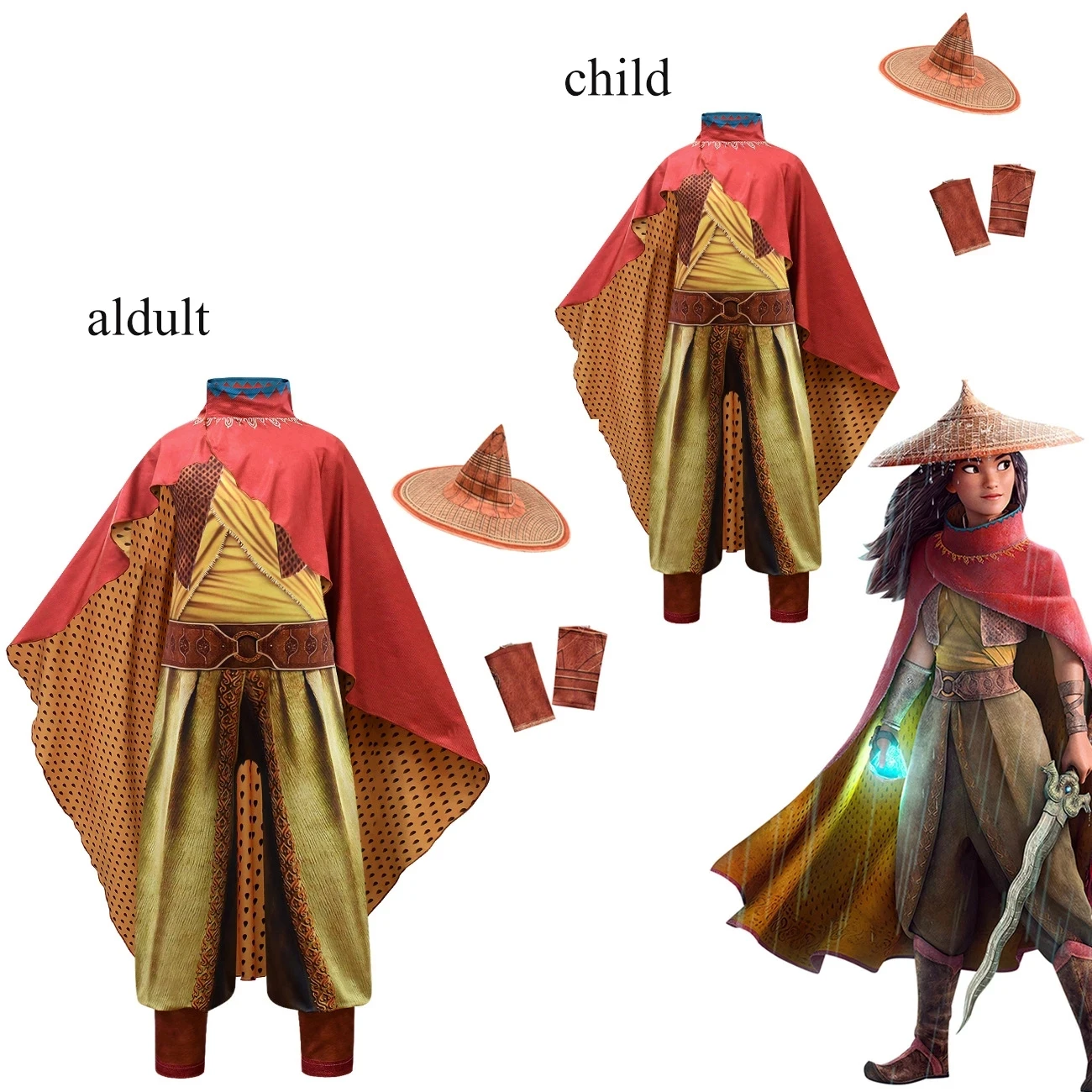 Bambini Halloween Costume Cosplay Film Raya Costume Cosplay Warrior Raya Mantello Cappello Costume Aldult Bambino Halloween Abbigliamento Cosplay