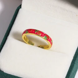 18K Gold - Plated Colorful Enamel Checker Ring for Women - Geometric Jewelry (Red)