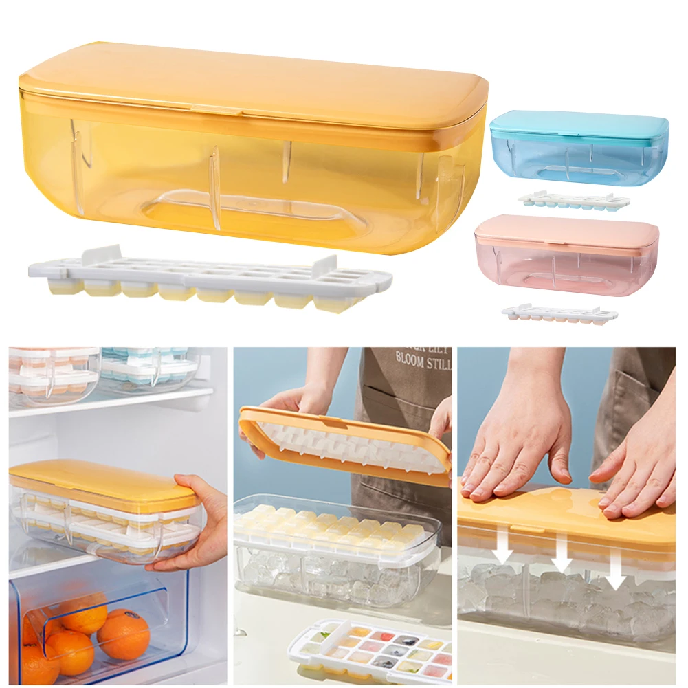 Ice Cube Tray With Lid And Bin Quick Release Silicone Ice Cube Maker Mold With Container For Cocktail Whiskey Bar Kitchen Tools