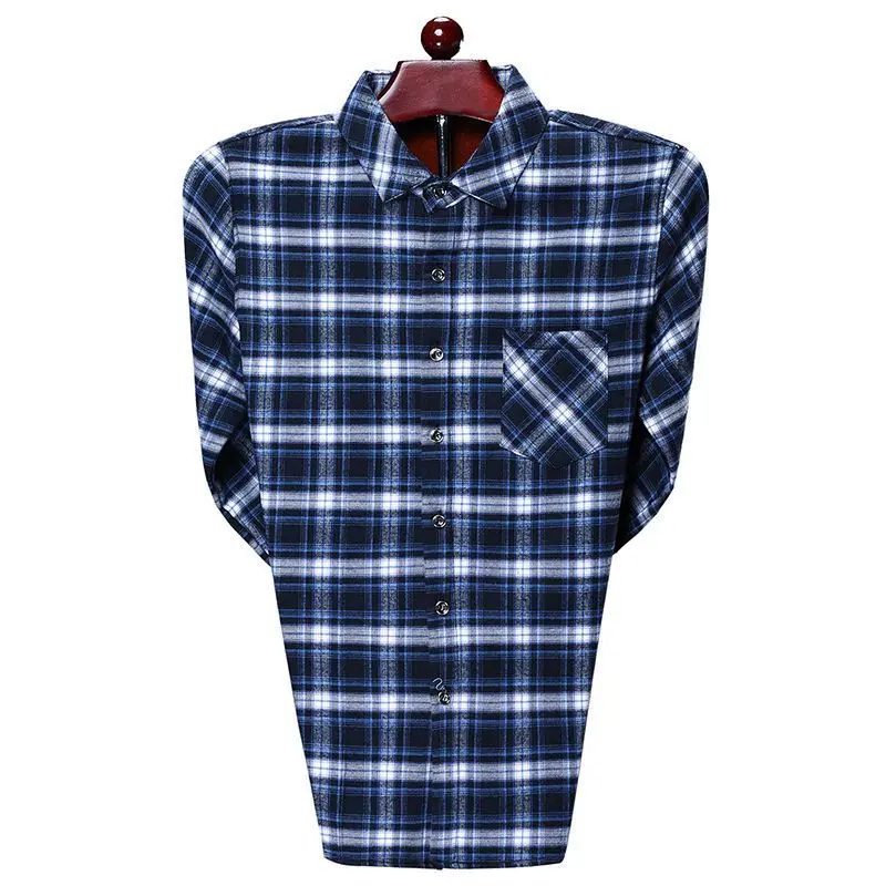 

Мужская одежда, блузка, синяя классическая рубашка, топы, Повседневная деловая рубашка в клетку с длинным рукавом, Мужская одежда для пожилых людей H53