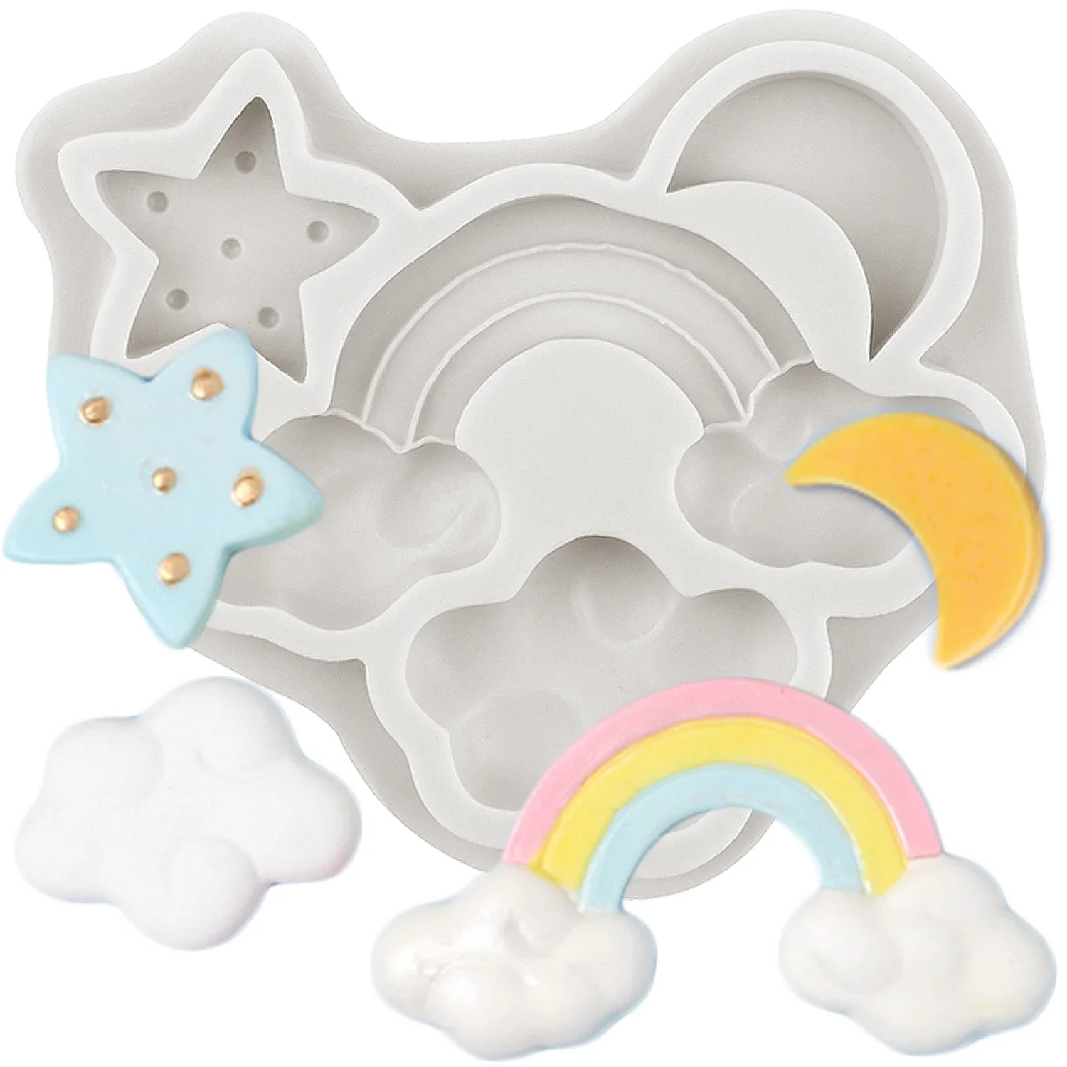 

Rainbow White Cloud Star Moon Cake Border Silicone Mold Cupcake Topper Fondant Cake Decorating Tools Candy Clay Chocolate Molds