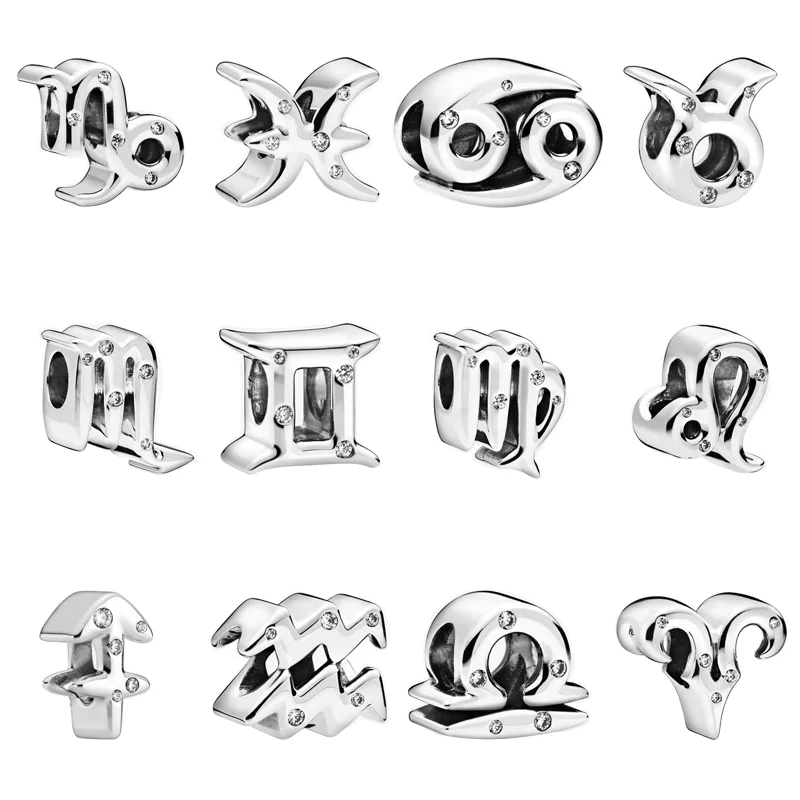 

New Clear Zircon Twelve Constellation Fashion Beads Fit Original Pandora Charms Silver Color Bracelet Women Jewelry Accessories