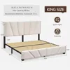 King Size Bed Frame, Storage Headboard Platform Bed with Charging Station and LED Lights, Sturdy Wooden Slats Support 2
