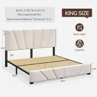 King Size Bed Frame, Storage Headboard Platform Bed with Charging Station and LED Lights, Sturdy Wooden Slats Support 2