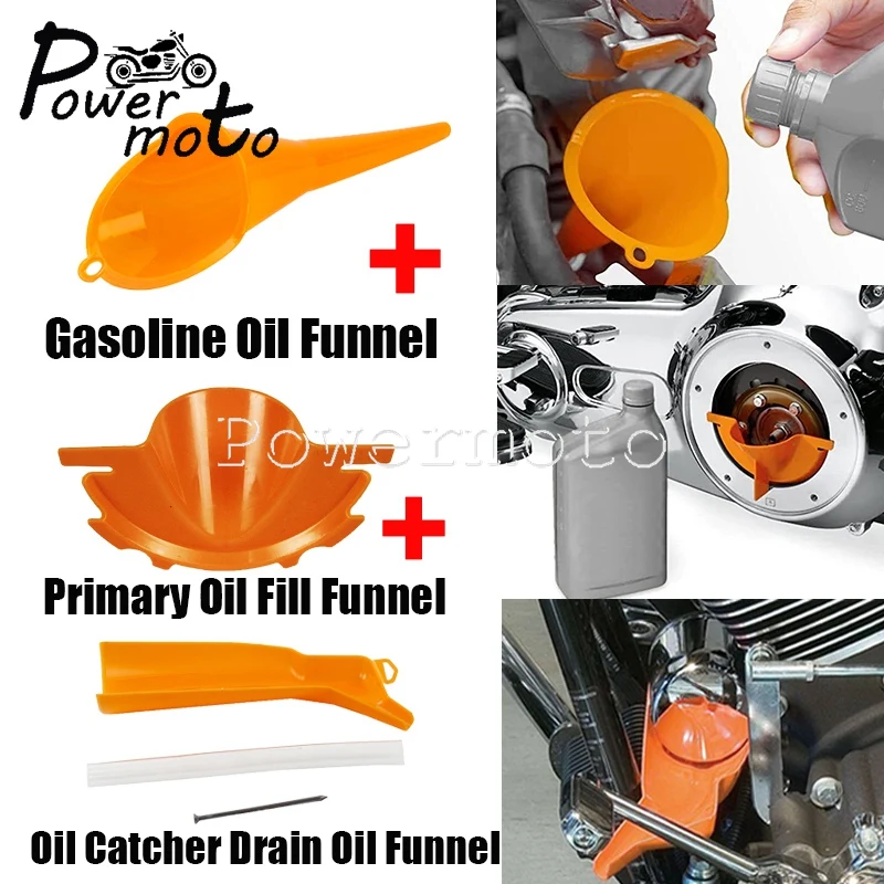 MotorcycleOrangePrimaryOilFillFunnelDripFreeOilFilterSet