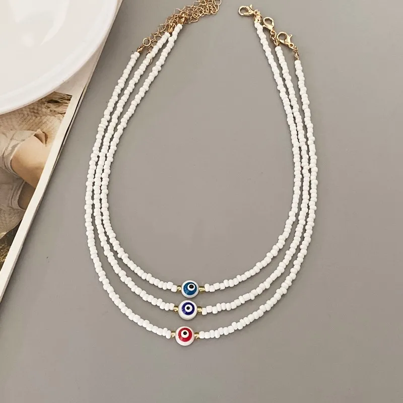 Turkey Lucky Eye Seed Beads Choker Necklace for Girl White Color Seed Beads Bohemian Short Necklace 1