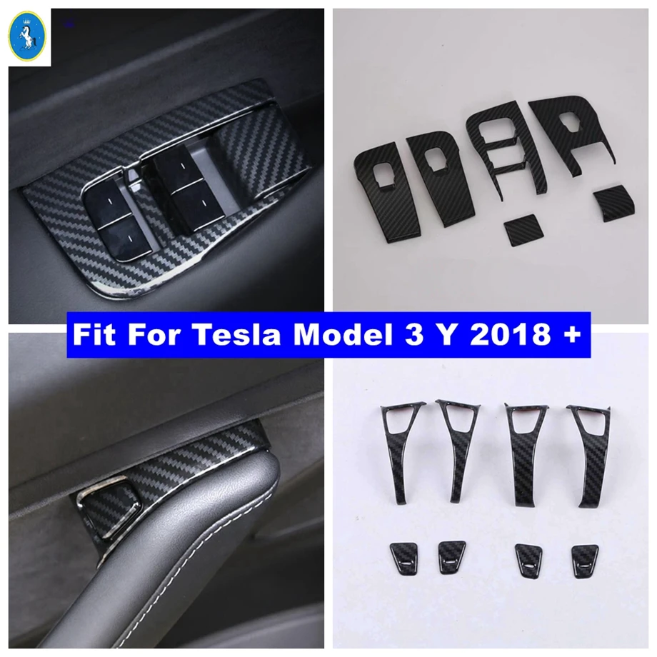 

Car Window Control Panel Cover Button Trim For Tesla Model 3 Panel Carbon Fiber ABS For Tesla Model Y 2018 - 2022 Accessories