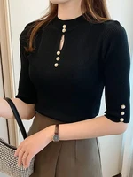 2026 Spring Autumn Korean Fashion Solid Sweater Women Short Sleeve Tops Pull Femme Casual Slim Female Pullover Knitted Clothes - Image 3