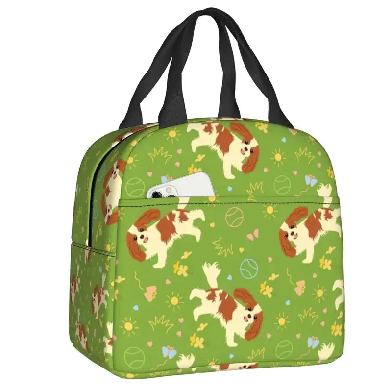 

Playing Cavalier King Charles Spaniel Insulated Lunch Bag for Women Waterproof Dog Cooler Thermal Lunch Box Kids School Children