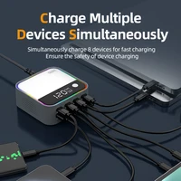 GaN USB C Charger 8 Port Desktop Charger Ambient Lighting Display 100W PD PPS Fast Charger For Laptop iPhone 15 Samsung 4